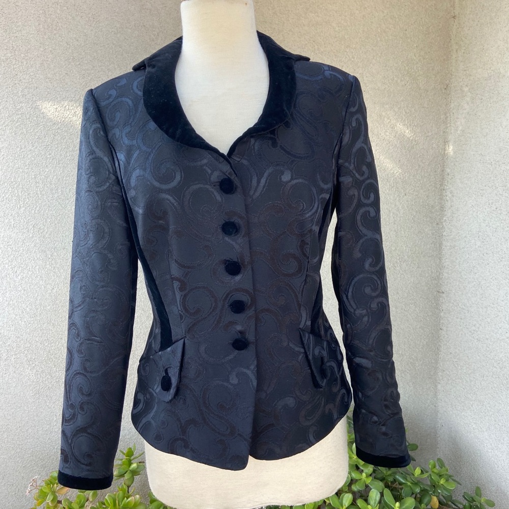 Vtg Escada glam jacket black brocade velvet silk M